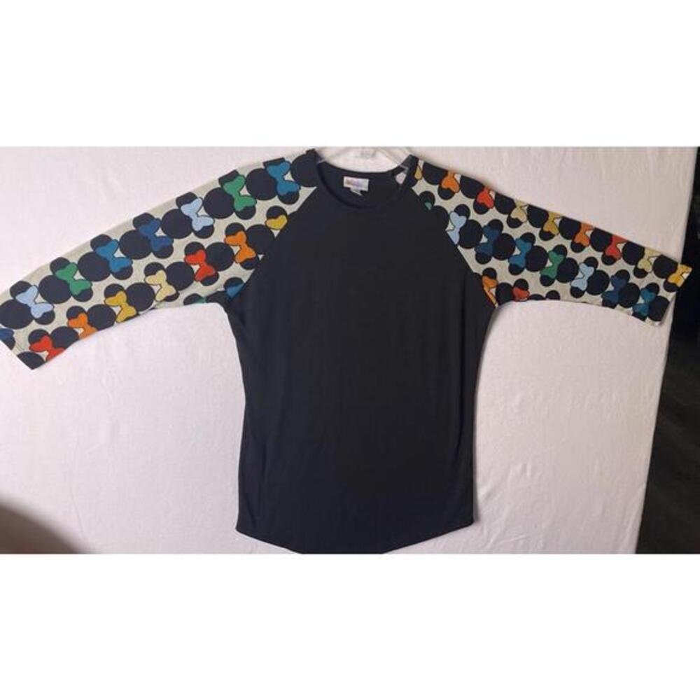 LuLaRoe Disney Minnie‎ Mouse Randy Tee Small Black Multi Raglan 3/4 Sleeve